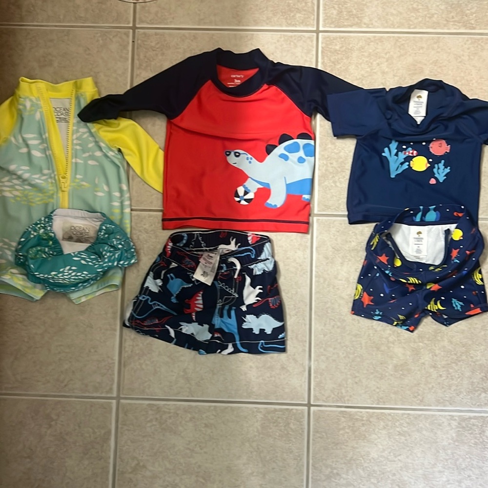 UPF 50+ Boys 3 Month Rashguard Bathing Suits & Swim Diaper Lot (3 marching sets)